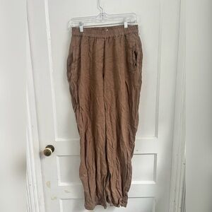 CP Shades Casual Elastic Band Linen Lagenlook Brown Pants Size S $202